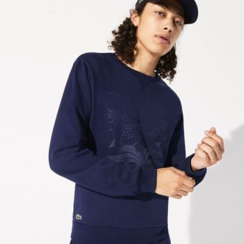 Lacoste SPORT Roland Garros Plant Print Sweatshirt - Mikiny Pánské Tmavě Blankyt Blankyt / Zelene |